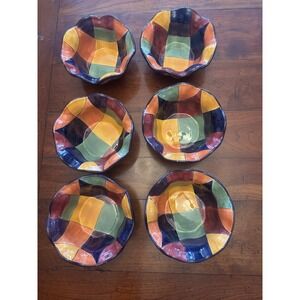Set Of 6 Tabletops Gallery CARACAS 7" Ruffled Rim Hand Painted Patches Bowls